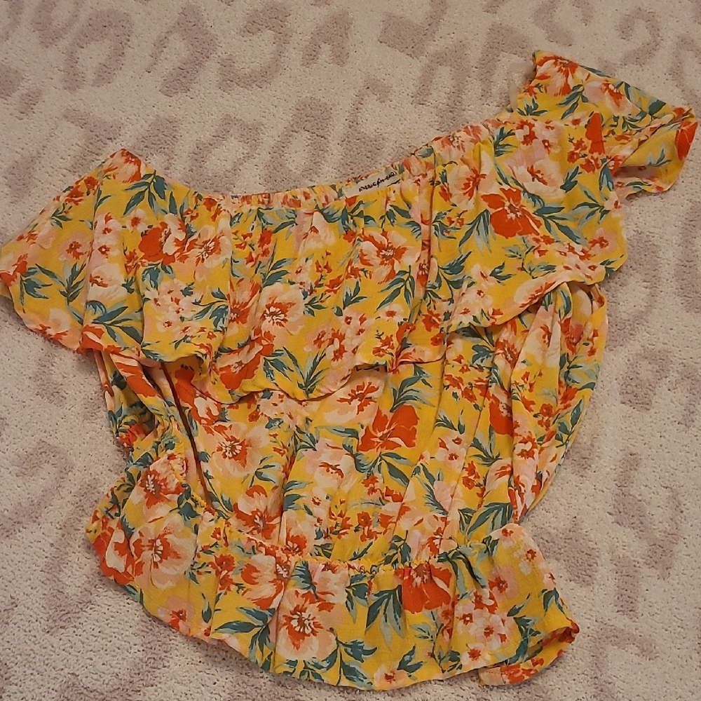 American Eagle Outfitters Floral Ruffle Blouse - Yellow and Orange